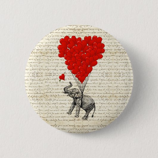 Romantischer Elefant & Herzballons Button (Vorderseite)