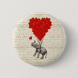 Romantischer Elefant & Herzballons Button