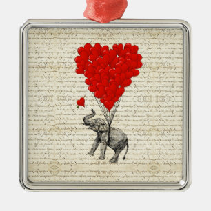 Romantischer Elefant & Herzballons Ornament Aus Metall