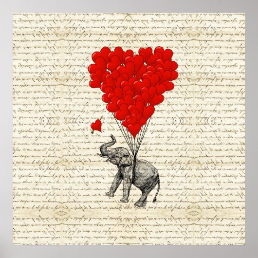 Romantischer Elefant & Herzballons Poster (Vorne)