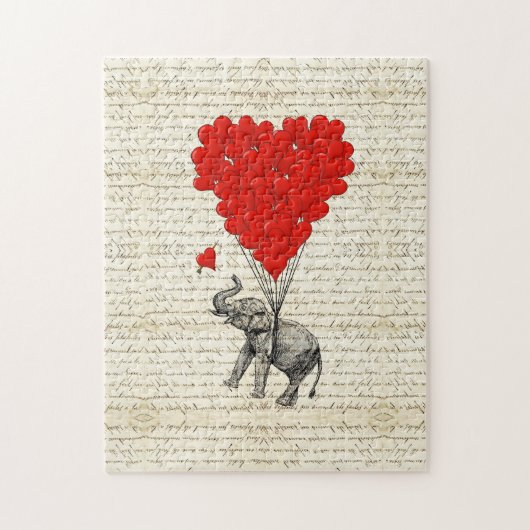 Romantischer Elefant & Herzballons Puzzle (Vertikal)