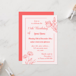 Romantischer eleganter korallenrosa Blumengeburtst Einladung