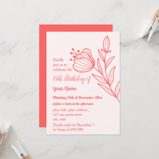 Romantischer eleganter korallenrosa Blumengeburtst Einladung