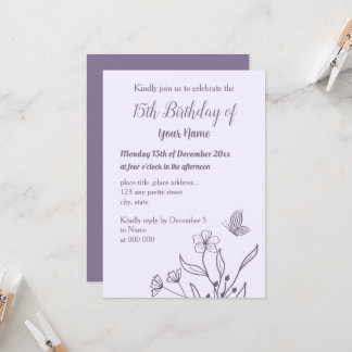 Romantischer, eleganter Lila-Geburtstag Einladung