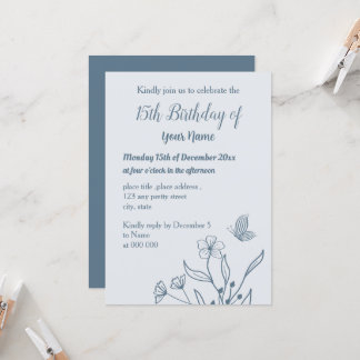 Romantischer, eleganter, staubblauer Geburtstag Einladung