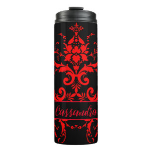Romantischer, eleganter vintage roter Damast Thermosbecher