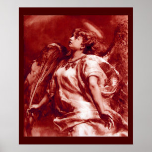 ROMANTISCHER ENGEL MIT FEDER IN ANTIQUAROT WEISS POSTER