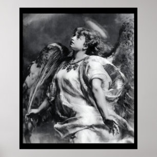 ROMANTISCHER ENGEL MIT FEDER IN SCHWARZ-WEISS POSTER