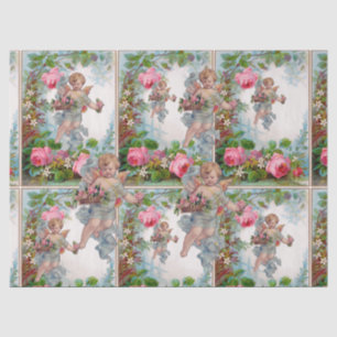ROMANTISCHER ENGEL Sammelt rosa Rosen und Blumen Seidenpapier