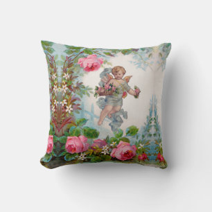 ROMANTISCHER ENGEL Sammelt rosa Rosen und Blumen T Kissen