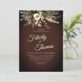 Romantischer Fall Blumenalter Brown QR-Code Hochze Einladung (Stehend Vorderseite)