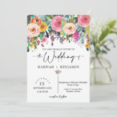 Romantischer Fall Floral Wedding Arch Foto QR Code Einladung (Stehend Vorderseite)