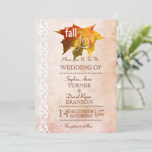 Romantischer Fall in der Liebe Romantische Hochzei Einladung (Stehend Vorderseite)