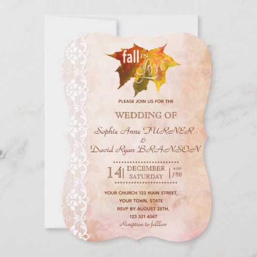 Romantischer Fall in Liebe Spitze Alte Hochzeit Einladung (Vorderseite)