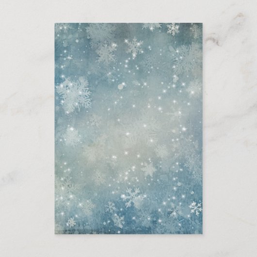Romantischer Falling Snow Blue White Sparkle Empfa Begleitkarte (Rückseite)