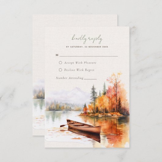 Romantischer Fallsee mit Schiff Wedding RSVP Card Begleitkarte (Vorne/Hinten)