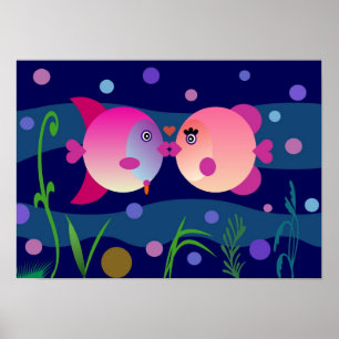 Romantischer Fisch Kiss Poster