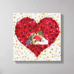 Romantischer floraler Herz-Kunstleinwanddruck mit  Leinwanddruck