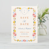 Romantischer floraler Torbogen-Monogramm-Wappen-Ho Save The Date (Stehend Vorderseite)