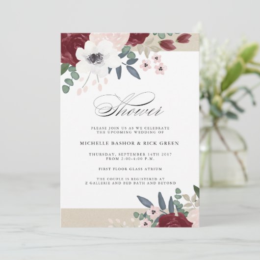 Romantischer Florals Polterabend laden Einladung (Stehend Vorderseite)