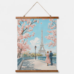 Romantischer Frühling in Paris Wandteppich Mit Holzrahmen