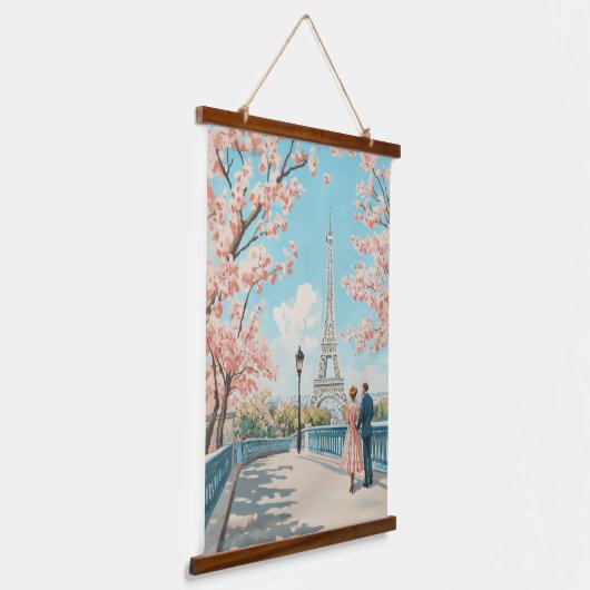Romantischer Frühling in Paris Wandteppich Mit Holzrahmen (Gewinkelt)