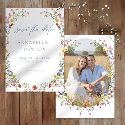 Romantischer Frühlings-Wildblumengarten-Hochzeitsf Save The Date