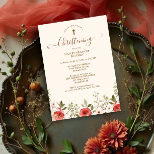 Romantischer Frühlingsrosen und Blumen Taufkleid Einladung