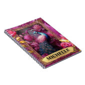 Romantischer Fuchsia-Pfau und Rose Fantasie Notizblock (Rechte Seite)