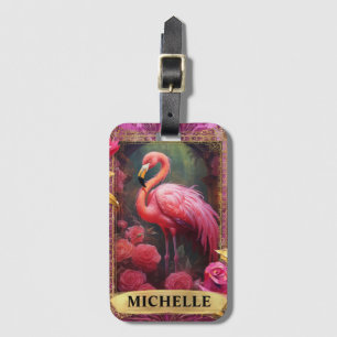 Romantischer Fuchsien-Flamingo und Rosen Gepäckanhänger