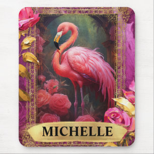 Romantischer Fuchsien-Flamingo und Rosen Mousepad