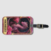 Romantischer Fuchsiendrache und Rose Fantasie Gepäckanhänger (Vorderseite (Horizontal))