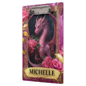Romantischer Fuchsiendrache und Rose Fantasie Klemmbrett (Links)