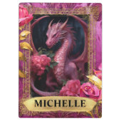 Romantischer Fuchsiendrache und Rose Fantasie Klemmbrett (Rückseite)