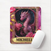 Romantischer Fuchsiendrache und Rose Fantasie Mousepad (Mit Mouse)