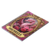 Romantischer Fuchsiendrache und Rose Fantasie Notizblock (Linke Seite)