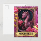 Romantischer Fuchsiendrache und Rose Fantasie Postkarte (Vorne/Hinten)