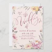 Romantischer Garten Aquarell Hochzeit mit Blumen Einladung (Vorderseite)