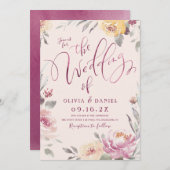 Romantischer Garten Aquarell Hochzeit mit Blumen Einladung (Vorne/Hinten)