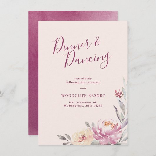 Romantischer Garten Aquarellblumen Empfang Einladung (Vorne/Hinten)