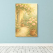 Romantischer Garten Balkon in weichen Pastelltönen Leinwanddruck (Insitu (Holzboden))