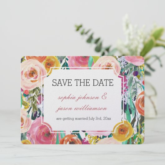 Romantischer Garten Blume Save the Date Einladung (Stehend Vorderseite)