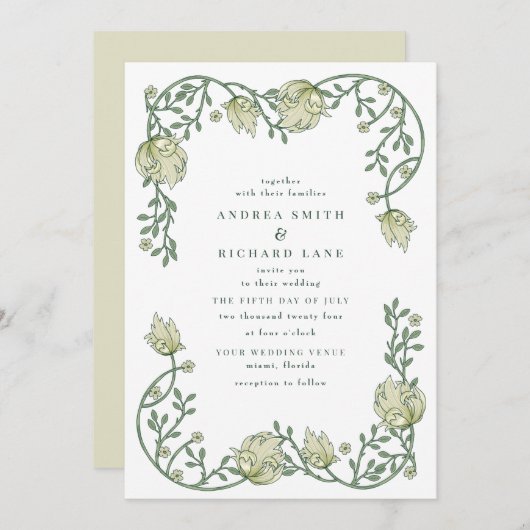 Romantischer Garten Blumen Hochzeit Einladung (Vorne/Hinten)