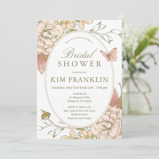 Romantischer Garten Blumenbridal oder Babydusche I Einladung (Stehend Vorderseite)