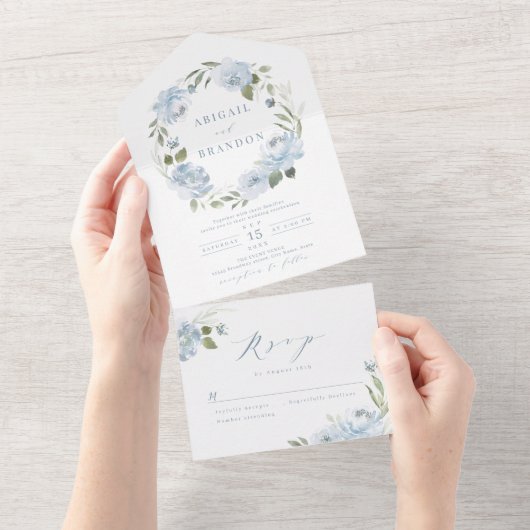 Romantischer Garten dustig blühende Hochzeit All In One Einladung (Abreißen)