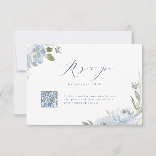 Romantischer Garten dusty Blue Blues Hochzeit QR-C RSVP Karte (Vorderseite)