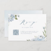 Romantischer Garten dusty Blue Blues Hochzeit QR-C RSVP Karte (Vorne/Hinten)