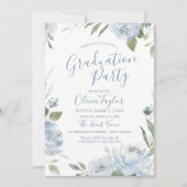 Romantischer Garten dusty Blue Blume Graduierungsp Einladung (Vorderseite)