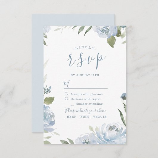 Romantischer Garten dusty Blue Blumen Hochzeit RSV RSVP Karte (Vorne/Hinten)