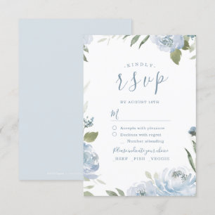 Romantischer Garten dusty Blue Blumen Hochzeit RSV RSVP Karte